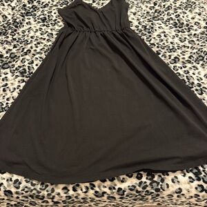 OUGES Women Black Sleeveless Cutout Midi Dress Lge Adjust Straps Gothic Grunge